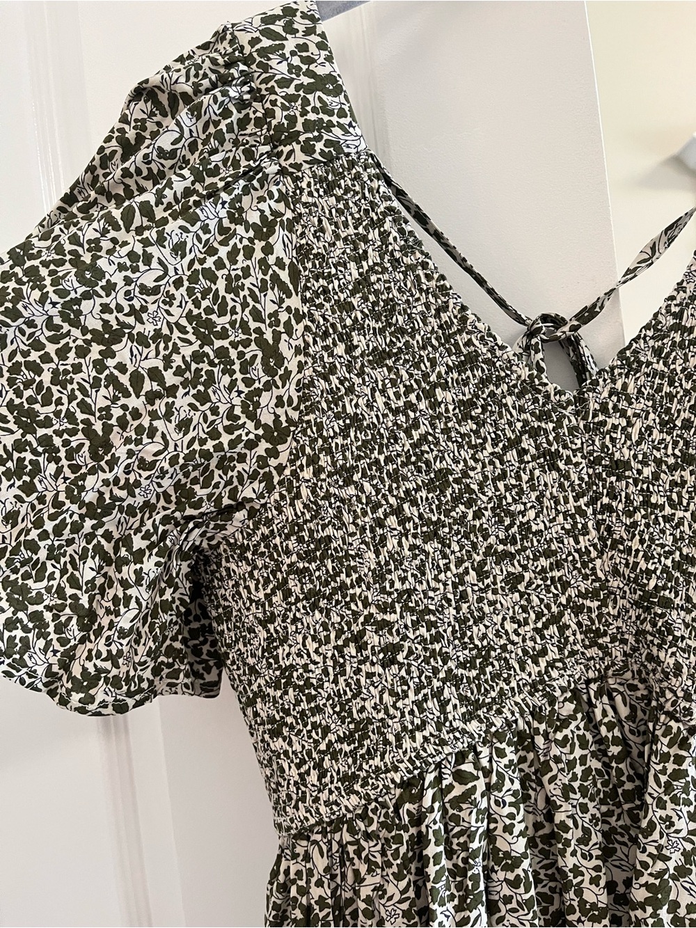 white birch Olive and Cream Floral Smocked Dress with Pockets - Picture 3 of 6